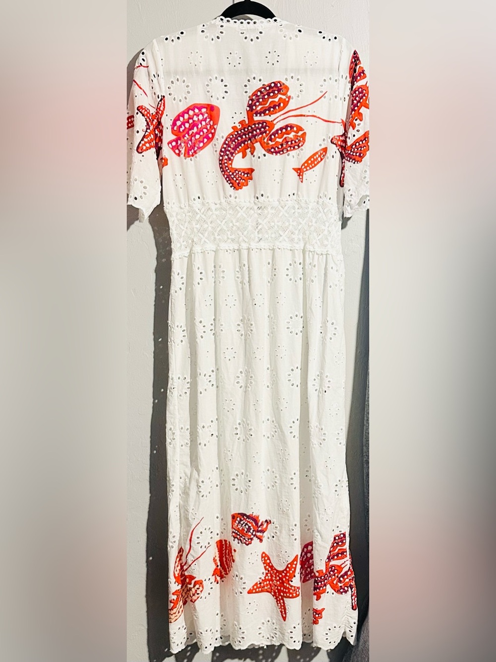 Lungo L’Arno Made in Italy Short Flutter Sleeve Printed Off White Eyelet Maxi - Picture 9 of 10